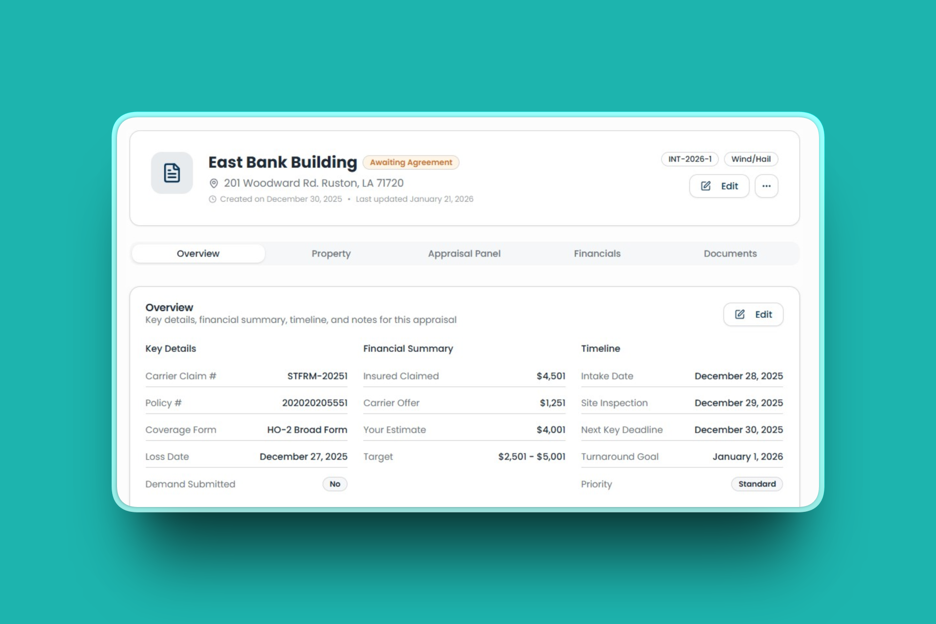 Appraisal Management feature preview in Appraisal OS